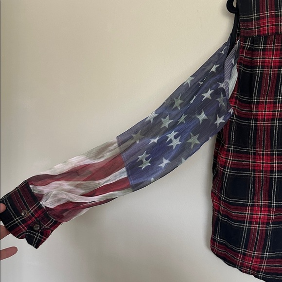 Asts Red and Black Plaid Cold Shoulder Shirt - Picture 3 of 4